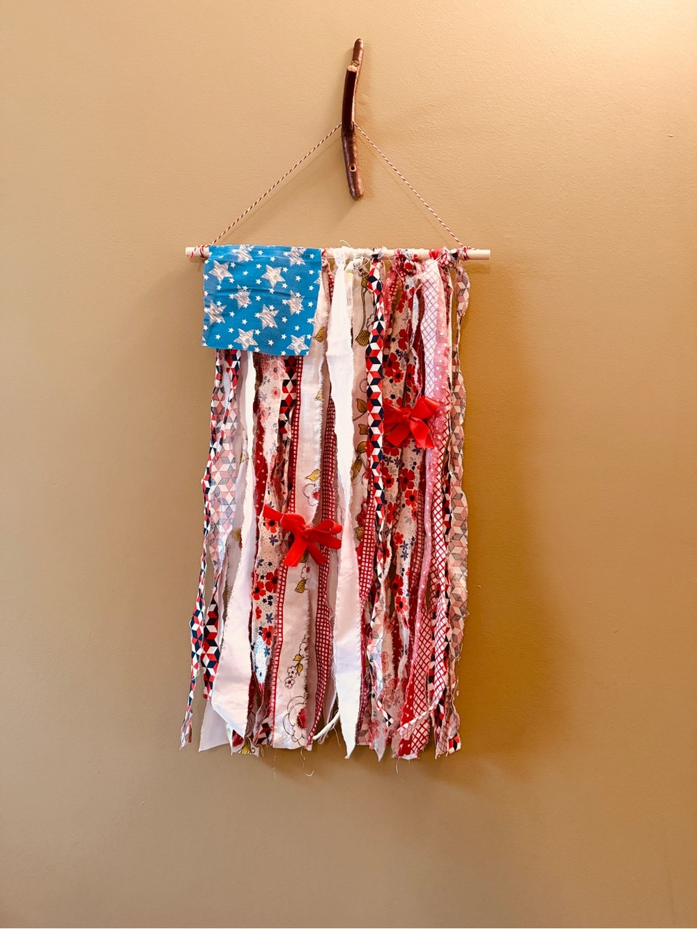 Patriotic Fabric Ribbon Wall Hanging - Red, White & Blue